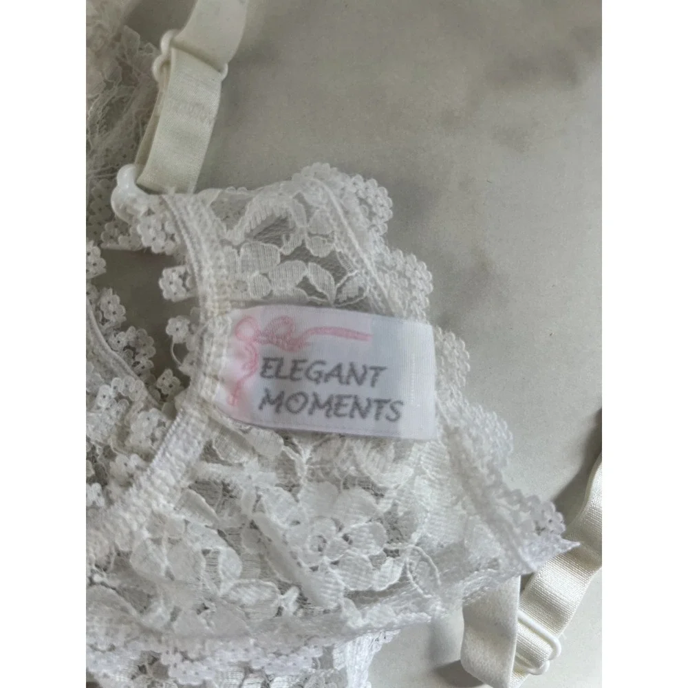 Elegant Moments White Floral Lace Garter Belt Intimates Lingerie One Size 3363